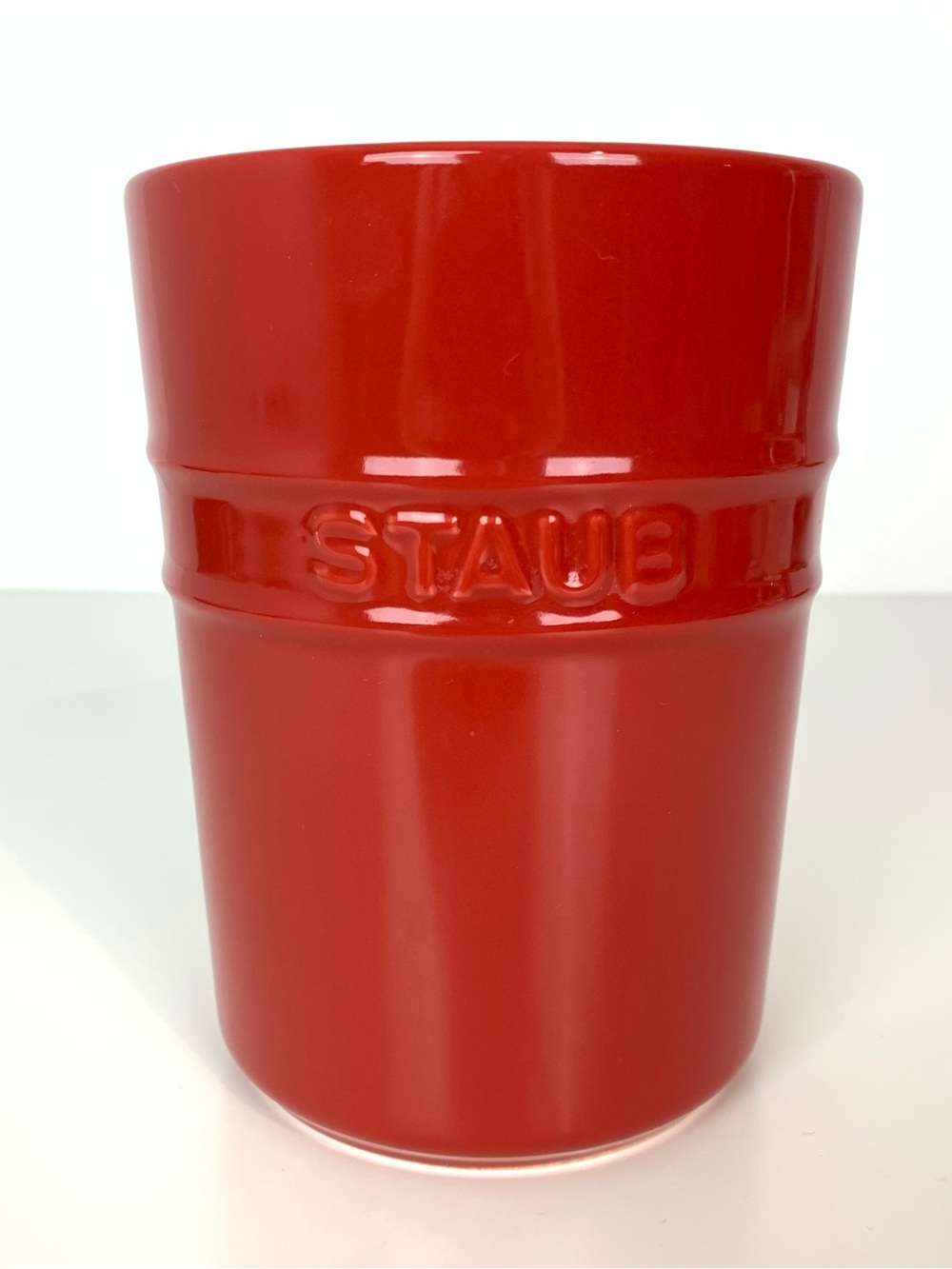 Staub Utensil Crock Holder Red Round Sturdy Ceramic Kitchen Accessories Cylinder
